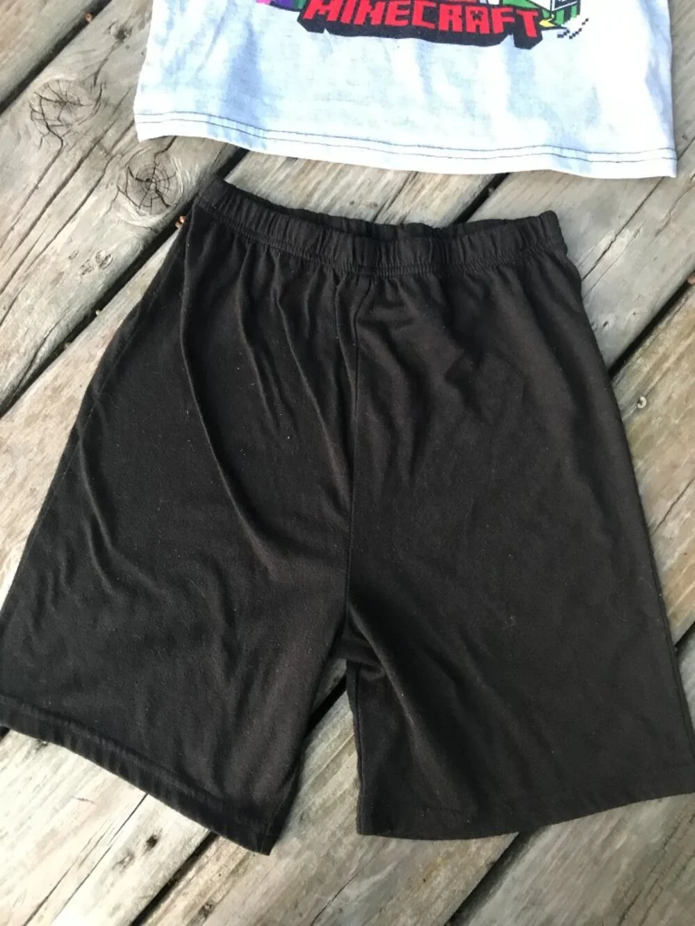 Minecraft Pajama Set Boys Size 10 Short Sleeve Shirt, Black Pants, Black Shorts